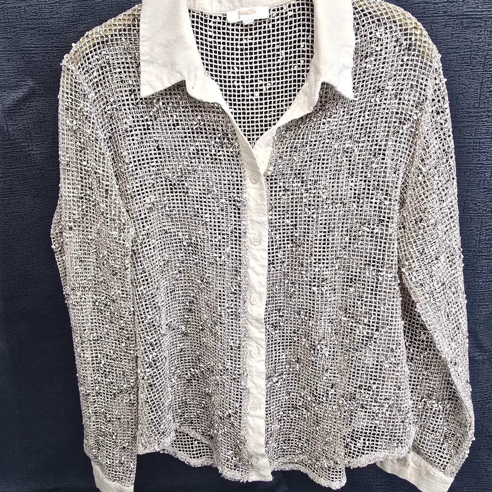Chic White Mesh Button Down Shirt - Picture 1 of 6